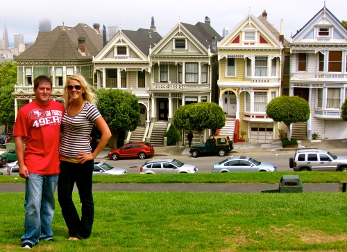 Husband & Julie in front of the Painted Ladies